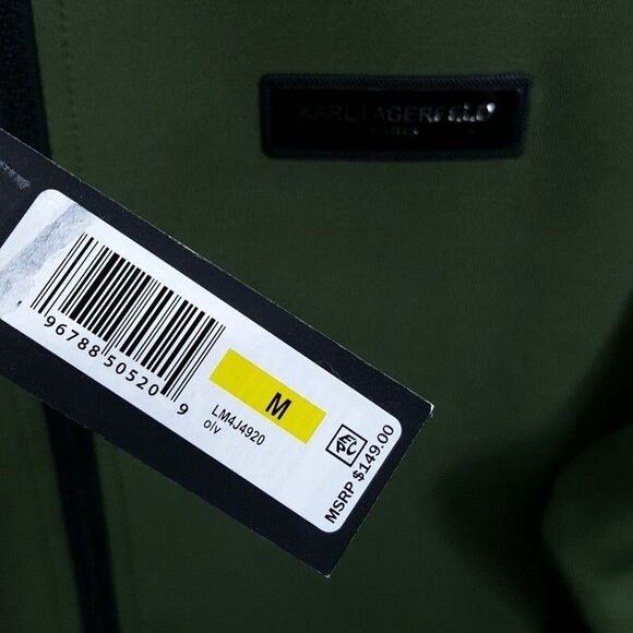 KARL LAGERFELD Track Jacket Mens Medium Green Side Stripe Zip Up Logo $149 - Picture 4 of 11